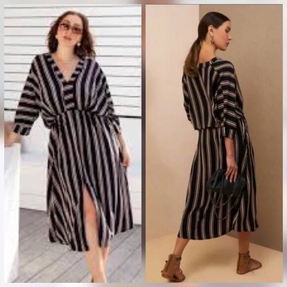 Uma and Leopold Anita Striped Midi Kaftan Dress Sz. XL - Picture 2 of 10